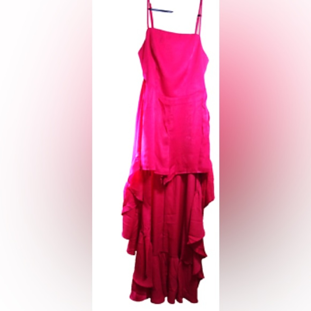 NWT Show Me your Mumu Ruffle Bi Level Dress Hot Pink Luxe Satin sz medium